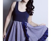 Diy Navy Blue GINGHAM  RUFFLE Baby Doll DRESS Bow Birthday Party Handmade
