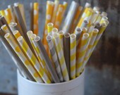 Gray and Yellow Paper Straws-- Set of 20 -- stripes Grey Il_170x135