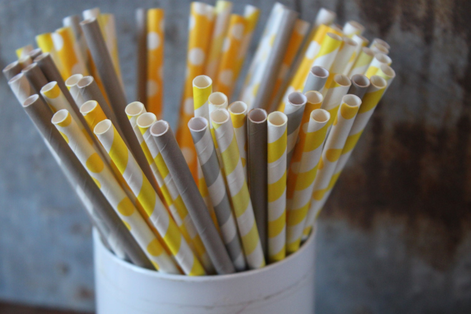 Gray and Yellow Paper Straws-- Set of 20 -- stripes Grey Il_570xn