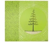 Mixed Media Pine Tree Art on Wood, Painted Radial Pattern, Original Art by Erin Lang Norris.