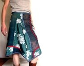 Patchwork skirt denim and flowers, size 38-40