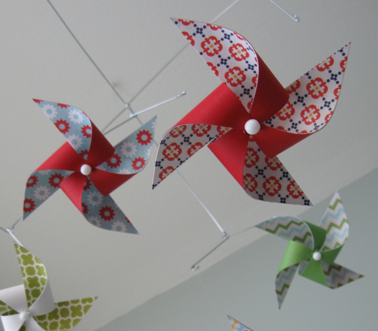 Baby Crib Mobile / Pinwheel Mobile / Boy or Girl / Gender Neutral / Red, Orange, Green, Yellow and White : Fiesta