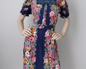 Dustbowl Damsel - Vintage 1930s 40s Cotton Floral Dress XL L