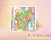 ORIGINAL mixed media painting- hazelnut blossom - FREE SHIPPING
