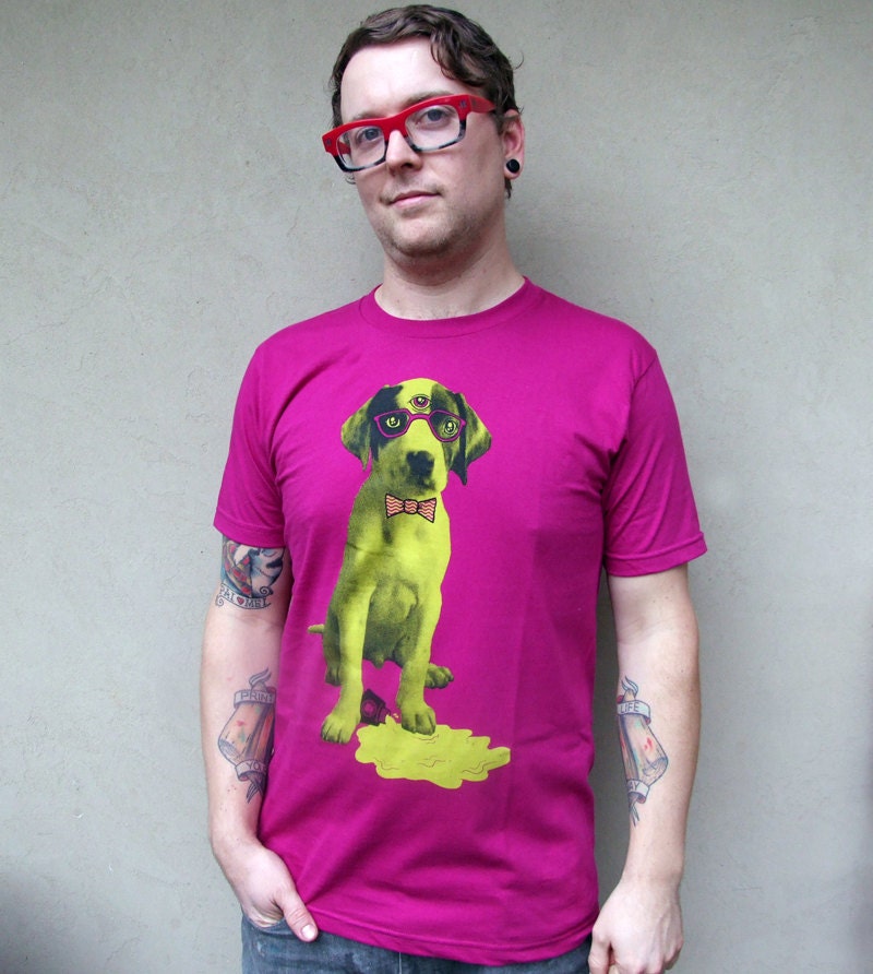 REM-cycle - unisex screenprinted tee on rasberry red
