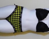 Lime Yellow Black Houndstooth and Skull Panties XL