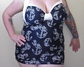 Navy White Anchor Two Piece Halter Swimsuit Bikini Plus Size