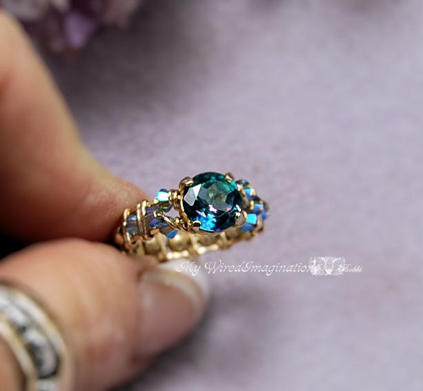 Peacock Blue Genuine Mystic Topaz Wire Wrapped Ring - Handmade Signature Design Marcella Ring