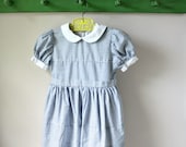 Vintage Blue Stripe Sundress Little Girls Dress Peter Pan Collar 3T