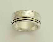 Men's Wedding band - Sterling silver combined yellow gold ring - I Love
