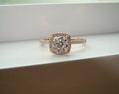 Halo Strontium Titanate Diamond Ring Gemstone Engagement Ring Custom Champagne Cushion Round Halo Setting 14K Rose Gold size