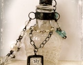 Antique Bottle Necklace, Altered Art Jewelry, Soldered Bottle Necklace, Mixed Media Jewelry, Antique Perfume Bottle Pendant, Soldered Glass