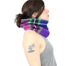 Vermont Wool Plaid Neckwarmer Pink Purple Green Plaid Fleece Lined // by Nicoles Threads