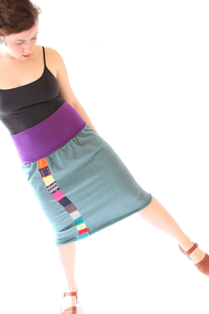 Womens Colorful Patchwork Skirt Size Large One of a Kind Colorful Bright // by Nicoles Threads