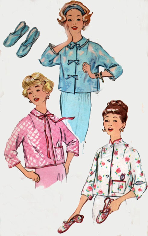 Vintage 50s Simplicity 2778 Easy Bed Jacket and Slippers Sewing Pattern Size Medium 16-18 UNCUT