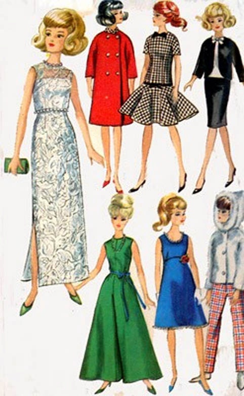 Vintage 60s Simplicity 6208 BARBIE WARDROBE Plus Annette, Mitzi, Gina, Kay, Polly Jr., Babs, Midge, and Misty UNCUT