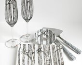 Birch Tree Personalized Wedding Reception Collection -- Toasting Flutes, Ring Dish, Cake Plate and Cake Cutters