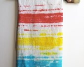 Tea towel unbleached cotton flour sack kitchen towel red, yellow, and blue stripes primary colors hand made