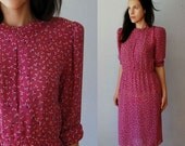 vintage TINY FLORALS office dress /  1980s semi sheer day dress