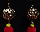 Isabella earrings - red coral chartreuse earrings - boho chic