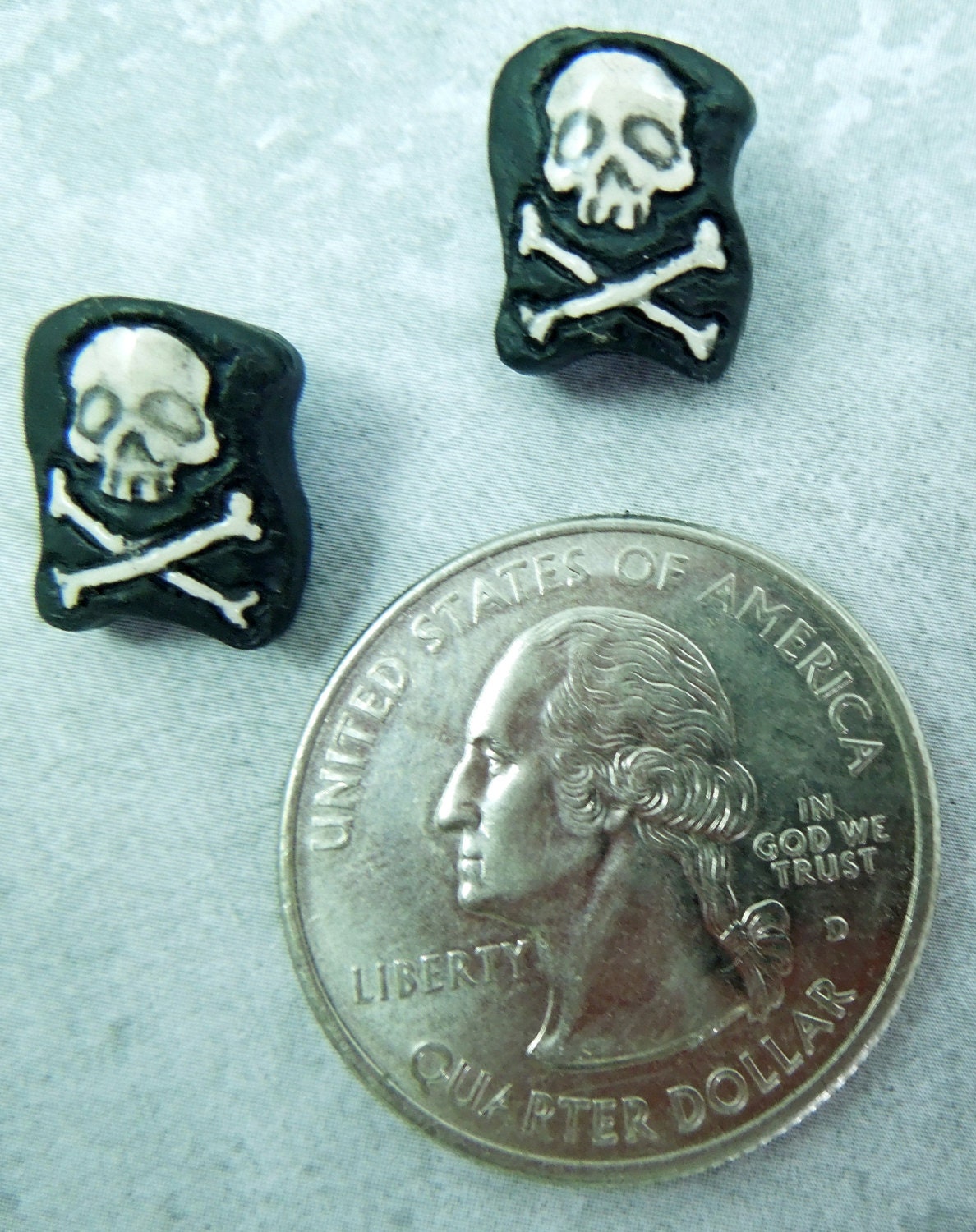 Glazed Ceramic Jolly Roger Skull and Crossbones beads (2)