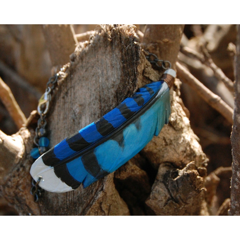 Blue Jay Feather - Leather Bracelet