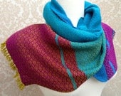 Purple to Turquoise to Green with Turquoise and Purple Handwoven Scarf