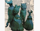 Digital art print Runny Bunny Victorian friends on a vintage street map
