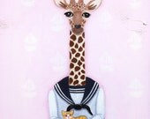 Giraffe and Kitten Original Cat Folk Art Painting