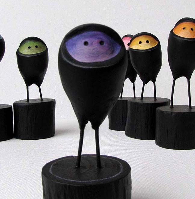 Paper Mache Purple Ninja Easter Egg  on wooden block