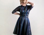 Vintage 1950s Dress - Atomic Print Shimmer Dress by R & K Original - Medium