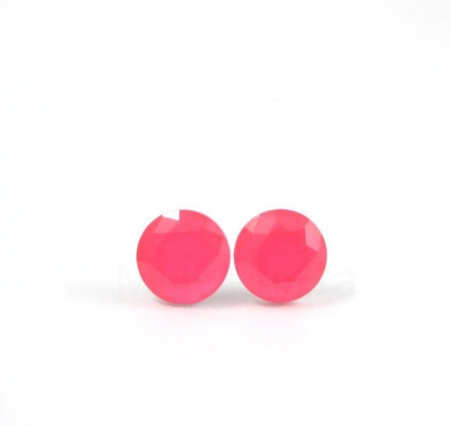 Neon Pink Stud Earrings - Neon Earrings - Neon Jewelry - Hot Pink Stud Earrings - Faceted Rhinestone Earrings