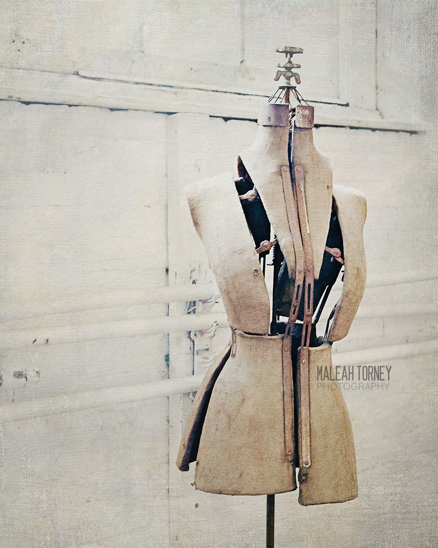 Antique Mannequin Photograph -  dress form photo - historic textile sewing wall art - 8x10