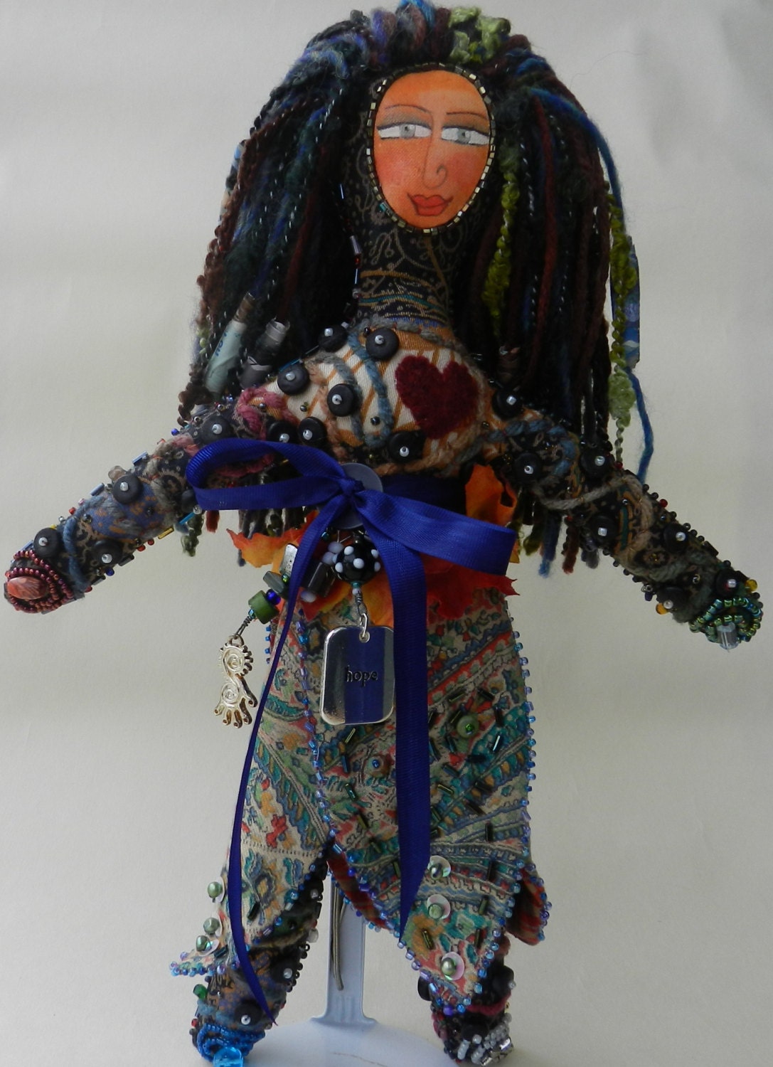 Hope - 14 inch tall Beaded Cloth Art Doll, One of a Kind, inspired by the Elements