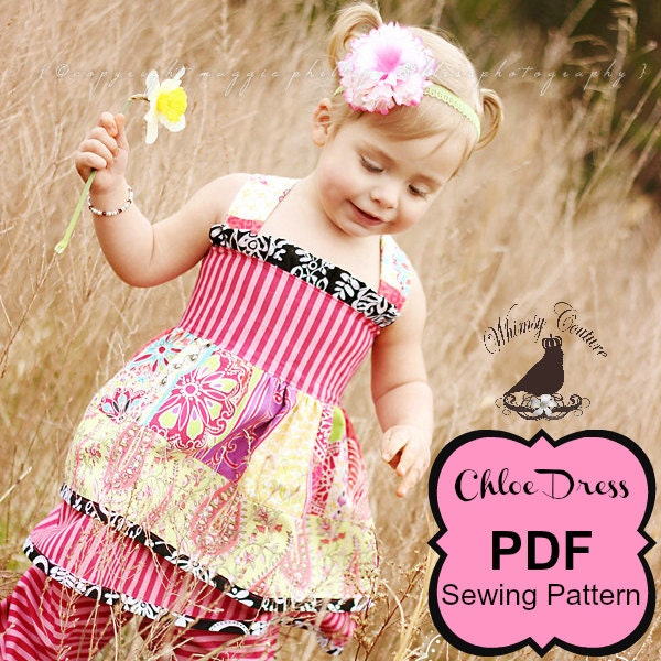 Whimsy Couture Sewing Pattern Tutorial ebook -- Chloe Dress --12m through 12 girls PDF INSTANT