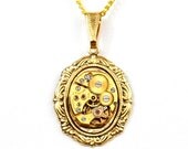 Steampunk Neo-Victorian Lolita Necklace with RARE Gold Bulova Vintage Watch Movement by Velvet Mechanism