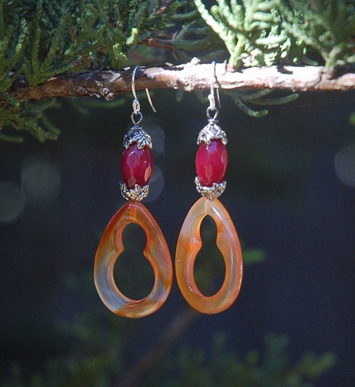 India - Oval Carnelian Earrings, pink, burnt orange, pink