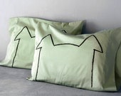 His, Hers Dog Nap Pillow case Set in Green Tea : 300TC, wedding gift modern home decor, bedding, hand-printed, made in usa, pet lover