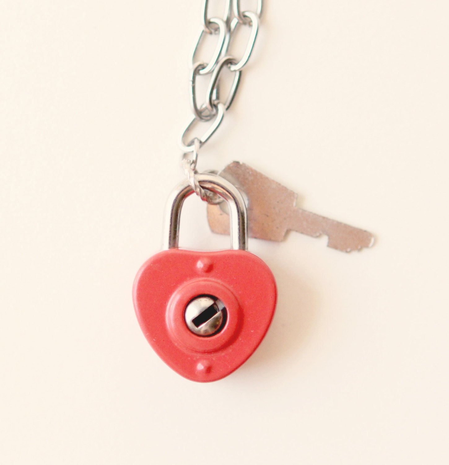 Heart lock and key, vintage necklace, red heart lock, key necklace