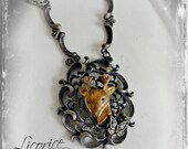 33% OFF  Sale Brass Stag Faux Taxidermy  Antiqued Cameo Necklace filigree crystal butterfly doe deer fawn shabby chic