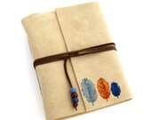 Illustrated Leather Journal, A Handmade Suede Beaded Feather Journal
