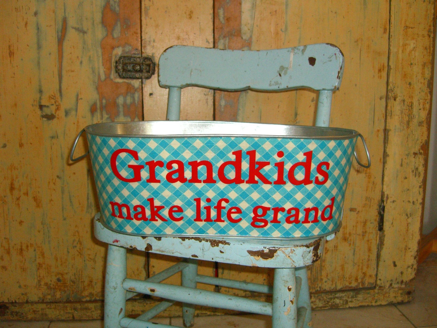 Large Oblong Baby Prop Galvanized Tub With a Monogram - You Pick the Print