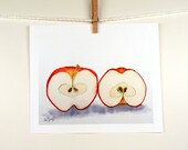 Apple Art - Watercolor Painting Print - Fruit Painting, Red Minimal Art, Still Life Art - Men, Women, Kids - Kitchen Decor, Home Decor 5 x 7