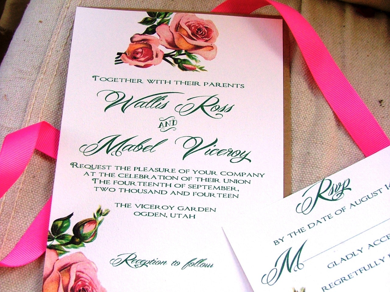 Peach Wedding Invitations- Downton Abbey style