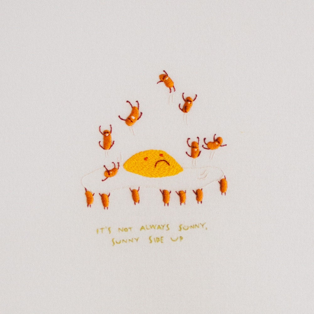 Epic Battle 3: Egg vs Baked Beans (It's not always sunny, sunny side up) Embroidery - A4 giclee print