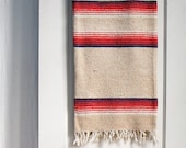 Vintage Southwestern Woven Wool Rug / 5 x 7, Navajo Style, Red and Blue
