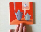 tea pots tiny original portrait