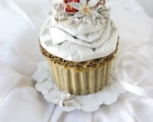 Spring Wedding Cupcake With Flowers And Coconut Recycled Cardboard Cake Home Kitchen Decor Art