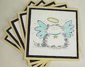 Handmade Blue Angel Cat Gift Cards set of Five