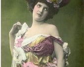 Original French vintage hand tinted real photo postcard - Actress Ritta in beautiful costume - Victorian Paper Ephemera